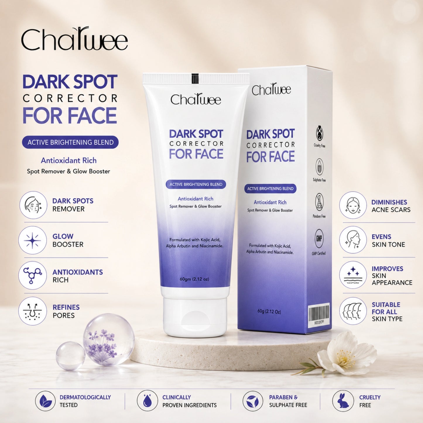 Charwee Dark Spot Corrector For Face with Active Brightening Blend