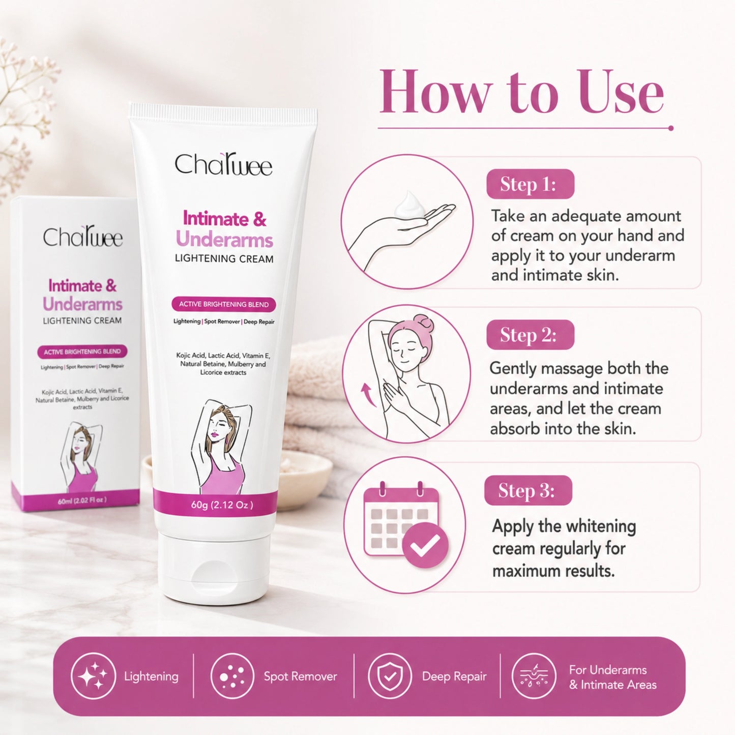 Charwee Intimate & Underarms Lightening Cream with Active Lightening Blend